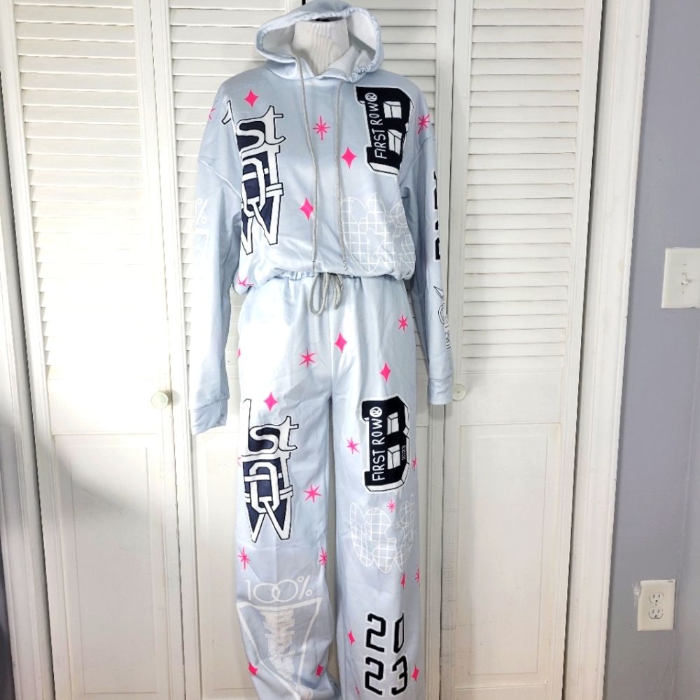 First row graphic fleece jogger SET pants sweatshirt